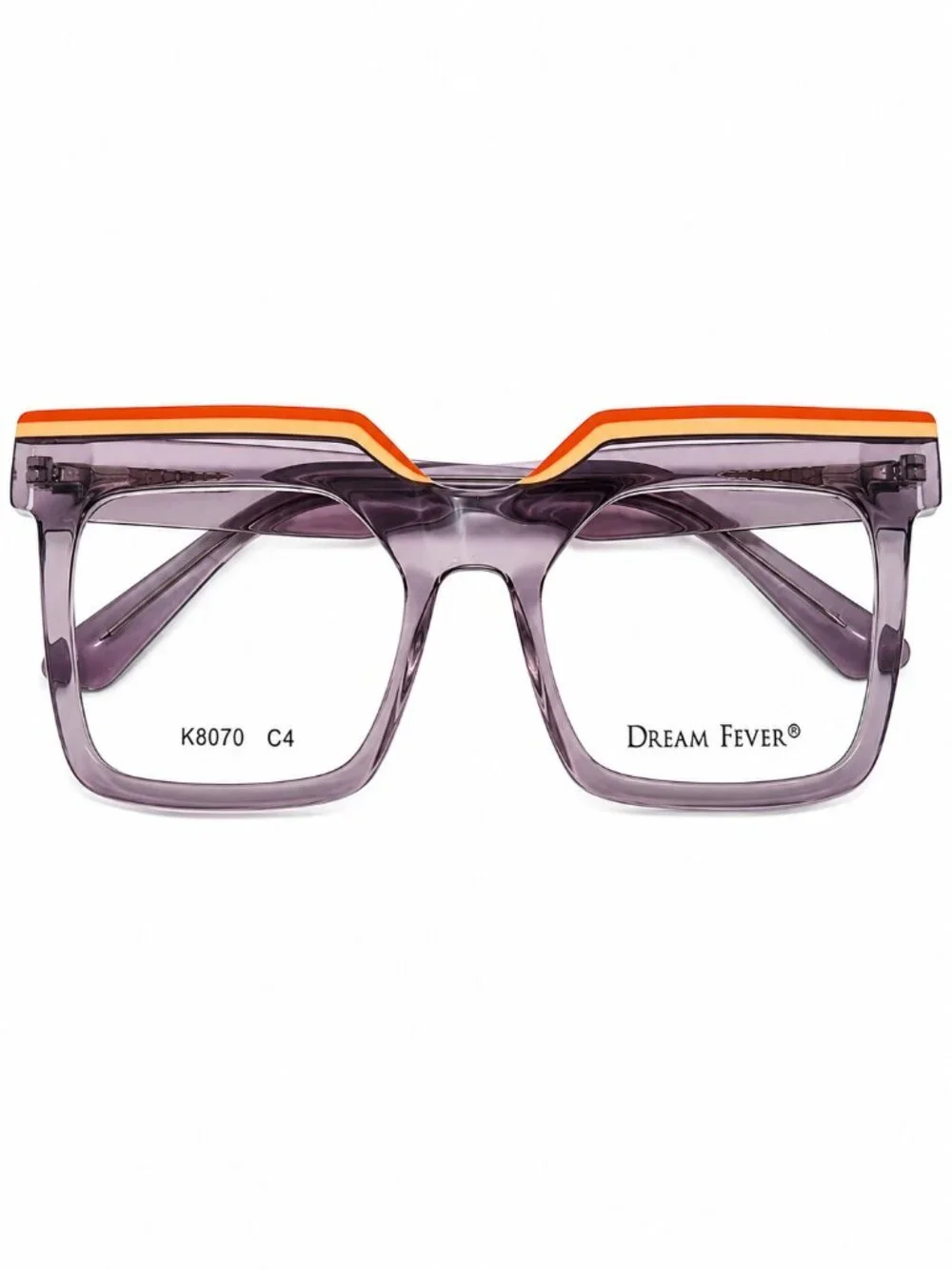 Dream Fever K8070 C4 Grey Crystal/Orange Square Eyeglass Frames 52-20-145